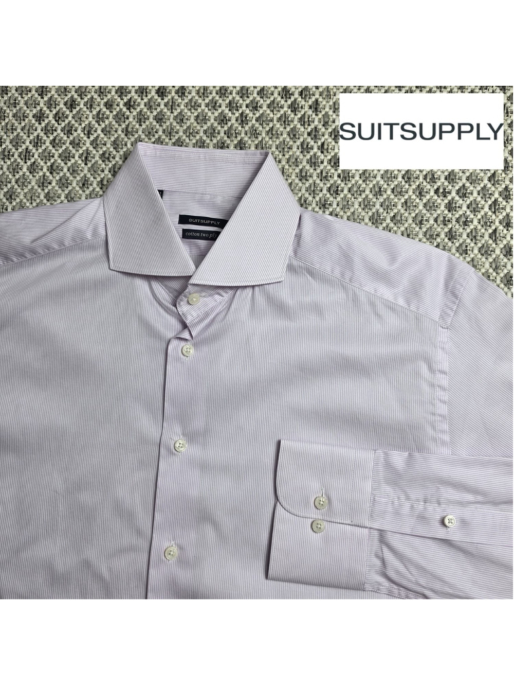 SuitSupply Cotton Two Ply Dress Shirt Pink White Stripe Mens 41 16 Button Up